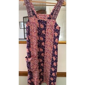 Anthropologie TINY Patchwork Pinafore Dress Blue Pink Cotton Blend Size Small